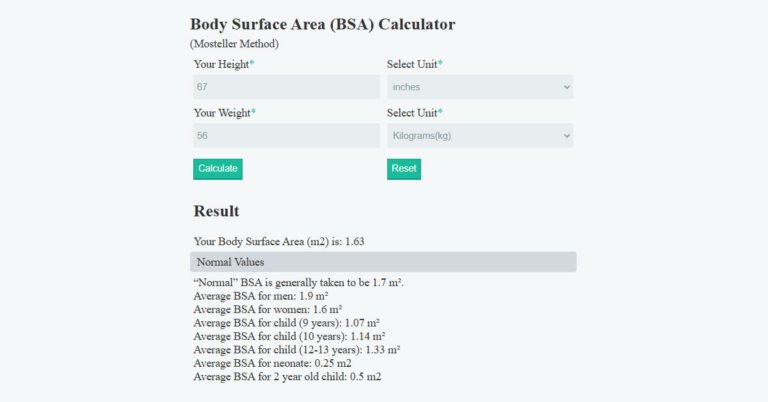 Body Surface Area Calculator