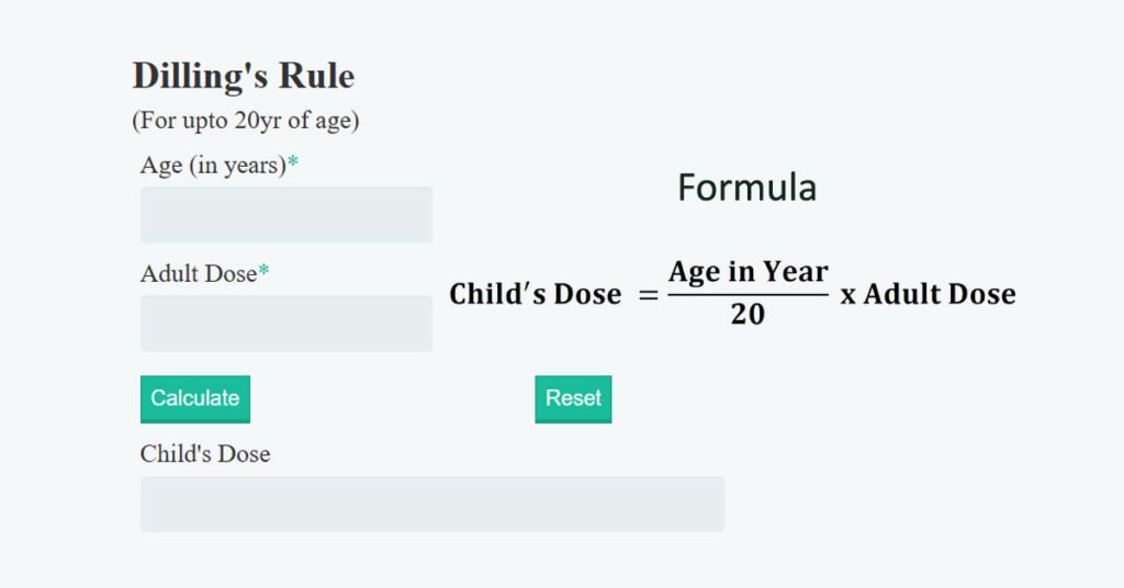 Dillings Rule Formula, Age Base Pediatric Dose Calculator