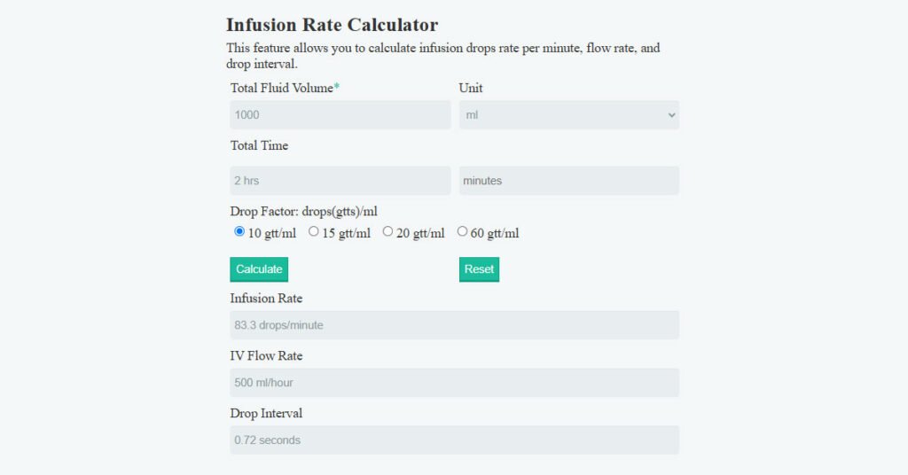 Infusion Flow Rate Calculator