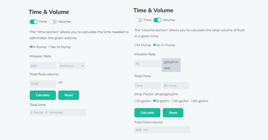 IV Infusion Time & Volume Calculator