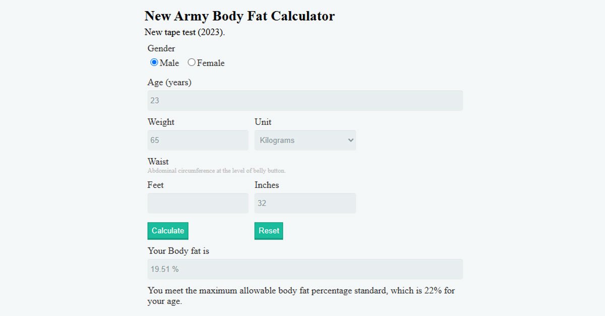 New Army Body Fat Calculator